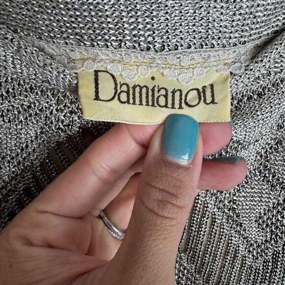 Vintage Damianou Size S Metallic Lace Scalloped Hem Flapper Dress Great Gatsby - Picture 6 of 11